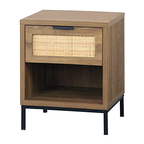 Anmytek Rattan Drawer Nightstand, Bedroom Living Room Side Table Natural Wood End Table Wood Finish & Matte Accents With Storage H0010 #TOP4