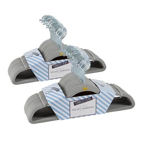 Simplify 50 Pack Kids Velvet Hangers | Slim | Non-Slip Design | Space Saving | Childrens Clothes | Shirts | Pants | Dresses | Baby Nursery | Closet Storage & Organization | Light Grey by Simplify - Used condition - US$15.25