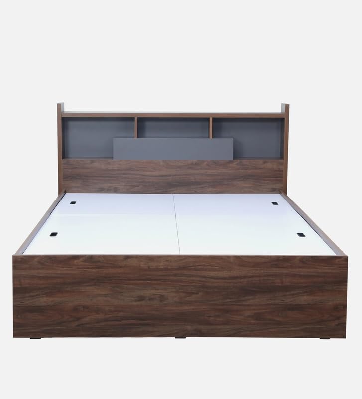Image of Mintwud Pepperfry Engineered Wood Queen Size Bed with Box Storage | Wooden Double Bed Cot Palang Furniture with Headboard for Home Bedroom Living Room and Hotel (Natural Walnut Finish)
