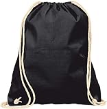 Baumwoll Turnbeutel 1 Stück 38 x 42 cm Sportbeutel - Rucksack Stofftasche Bag, Beutel, Baumwollbeutel, Jutebeutel OEKO-TEX® geprüft Stoffbeutel Damen & Herren, Kinder Gym Sack zum bemalen in Schwarz
