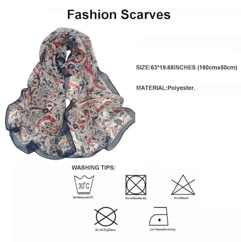 Image of Pokeedioty Scarfs for Women Lightweight Scarves Elegant Floral Pattern Sheer Scarfs Shawls Wraps