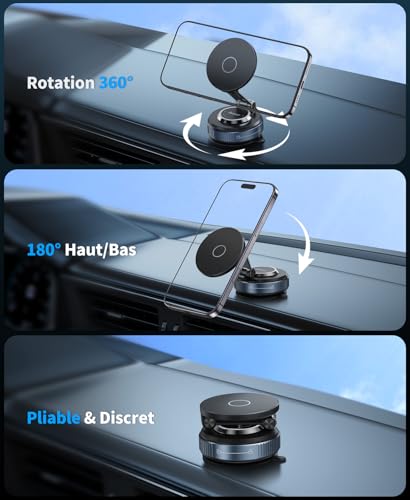 Beeasy Magnetico Soporte Movil Coche con Ventosa, 360° Ajustable, Portátil Iman Soporte Móvil Coche Salpicadero Universal para iPhone 17 16 15 14 13 12 Pro MAX, Negro - imagen 4