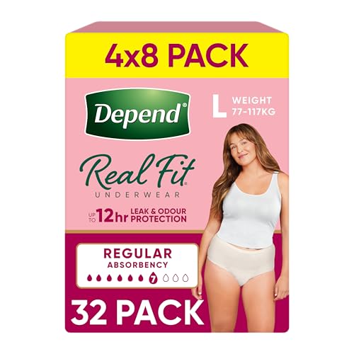Depend Real Fit Incontinence Underwear Regular Women Large 32 Count (4 x 8 Pack) - Packaging May Vary