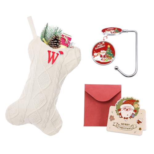 Dog Stocking Christmas with Initials,Bone Shape Pet Stocking with Embroidered Letters,Knit Monogram Christmas Stocking for Dogs Cats,Xmas Stockings for Pets (White W)
