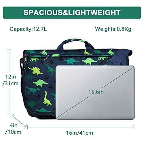 Vaschy Messenger Bag For Kids, Cute 15.6Inch Laptop Crossbody School Bag For Boys Teens Dinosaur #TOP3