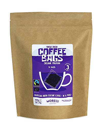 Moreish Coffee Bags - Organic Peruvian Fairtrade (50 Single Origin Coffee Bags)