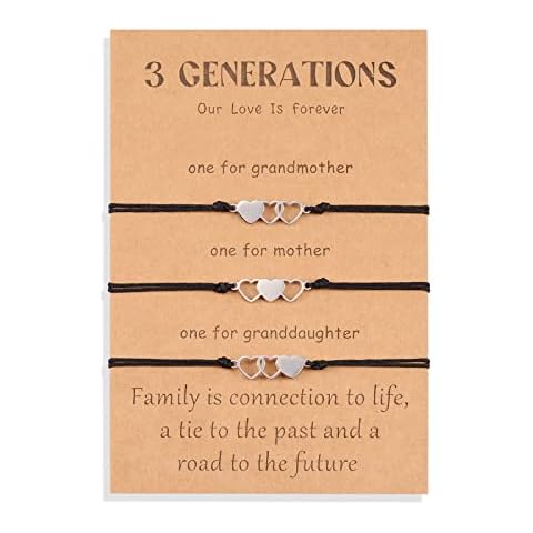 CheersLife 3 Generations Bracelets Heart Long Distance Matching Pinky Promise Charm Family Friendship Bracelet Jewelry Set Gift for Grandmother Mother Granddaughter Women Girl Nana Cover
