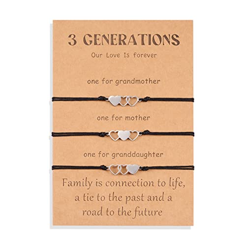Cheerslife 3 Generaciones Pulseras Corazón de Larga Distancia a Juego Charm Promesa Meñique Familia Amistad Pulsera Juego de joyas Regalo Para Abuela Madre Nieta Mujeres Niñas Cumpleaños Cover