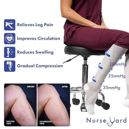 Image of Nurse Yard Compression Socks for Nurses & Medical Professionals - Unisex, 20-30mmHg Graduated Compression, Black /Grey, L /XL