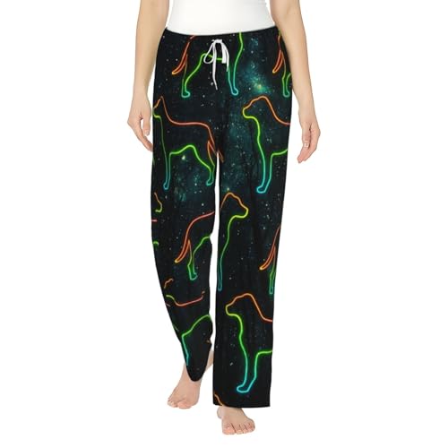 Pantalon de pyjama en polaire femme fluide et chaud à motifs de chiens néon