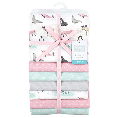 Image of Hudson Baby Unisex Baby Cotton Flannel Receiving Blankets Bundle, Girl Arctic Animals, One Size