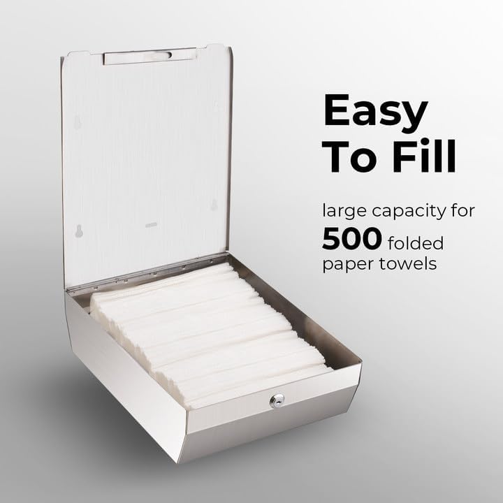 Paper Towel Dispenser Wall Mount - Multifold Trifold Paper Towel Dispensers, Large Capacity Stainless Steel Tissue Holder, Suitable for Bathrooms and Public Places - Image 5