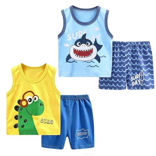 Image of Toddler Boys 4PCs Tank Top and Shorts Set Summer Clothes Cotton Outfits