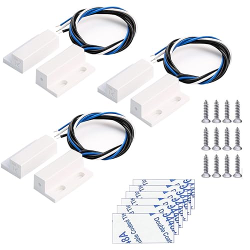 Image of Gebildet 3 Sets White Magnetic Switch Wiring NO /NC Recessed Door Sensor Hidden Window Contact Reed Switch for Access Control Replace Alarm System