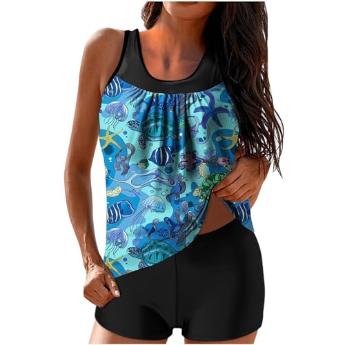 Tankinis de 2 piezas para mujer, traje de baño conservador dividido, trajes de baño de verano, traje de baño para mujer, estampado de océano, ropa de playa de cintura alta, trajes de baño para mujer,