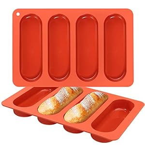 Webake 6 Inch Hot Dog Bun Pan, 2 Pack SIlicone Hotdog Bun Molds Nonstick Bread Forms, Mini Baguette Sandwich Baking Tray for Hot Dog Bun Rolls Cake and Eclair