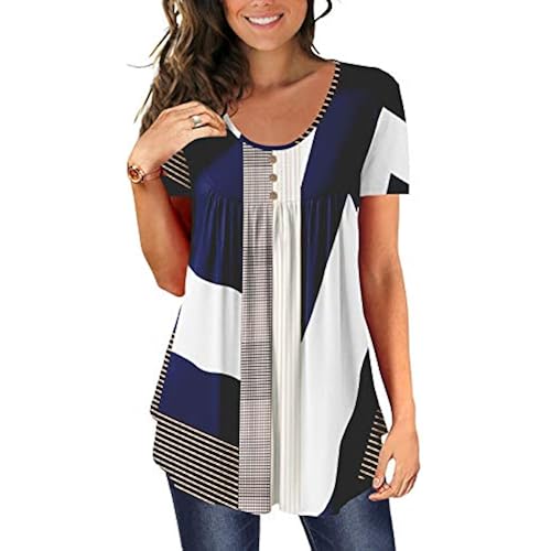 BeadChica Women's Tunic Tops For Leggings Short Sleeve Shirts Botton Up Casual Ruched Blouses Clothing