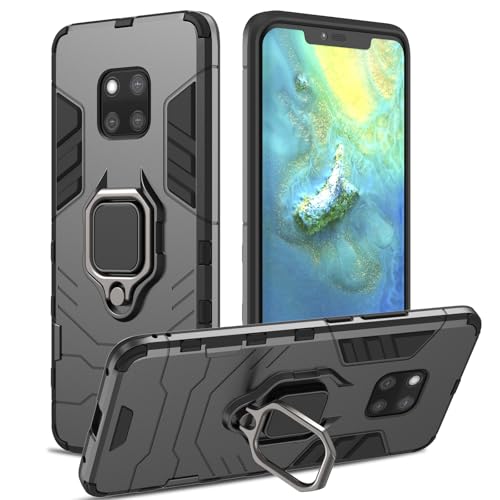 Hülle für Huawei Mate 20 Pro, Panzerhülle mit 360° Metall Ring Ständer, Kratzfestes Stoßfest Hart Handyhülle, Armor Hülle mit Kameraschutz (Schwarz)