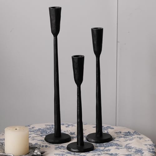 Ganwu Black Iron Taper Candle Holder Set of 3, Heavy Wrought Iron Candlestick Holders Decorative Candle Stand, Vintage Candle Holder for Wedding, Dining, Home Decoration by Ganwu - Image 2
