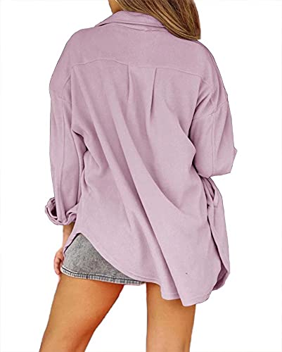 Lacozy Women's Oversized Sherpa Jacket Fleece Big Notch Lapel Single Breasted Mid-Long Wool Coat Light Purple Medium #TOP3