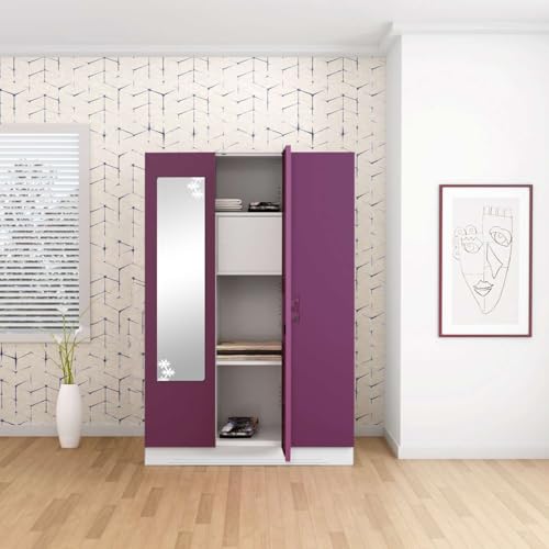 Image of Interio by Godrej Almirah Slimline 3-Door Steel Almirah, Cupboard for Clothes (Purple), 1-Year Warranty, 7 Shelves, 1 Locker, Star Design Mirror