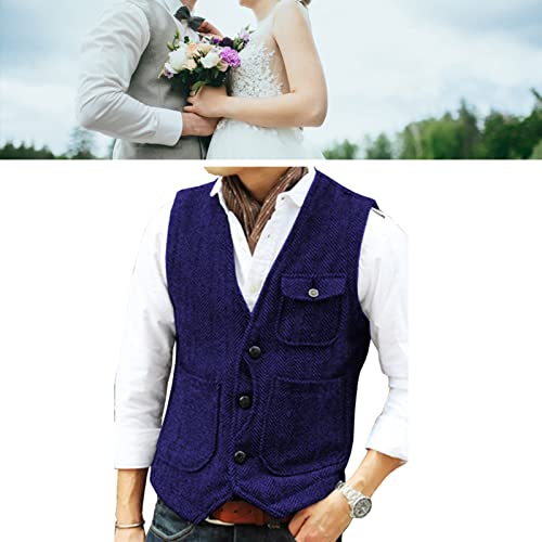 Men's Casual Slim Fit Suit Vests Herringbone Tweed Retro Waistcoat Gilet Formal Business Jacket Tank For Wedding Prom (Color : Green, Size : Medium) #TOP2