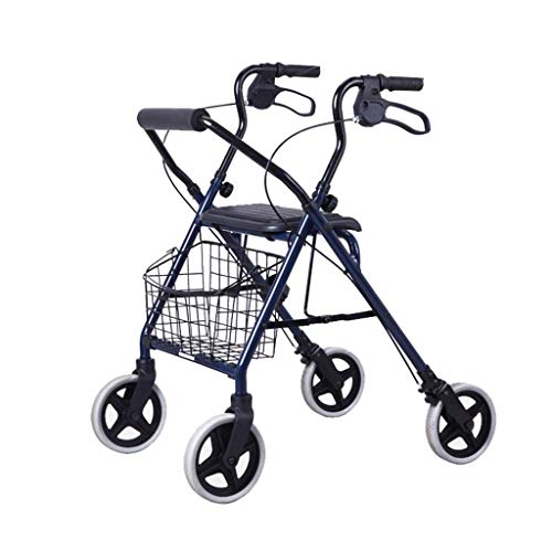 GUHPZA Rollator Pieghevole in Lega di Alluminio, Rollator Leggero Pieghevole A 4 Ruote con Sedile Imbottito, Freni Bloccabili E Cestino Sottosedile, Altezza Regolabile, Blu, Carico Massim