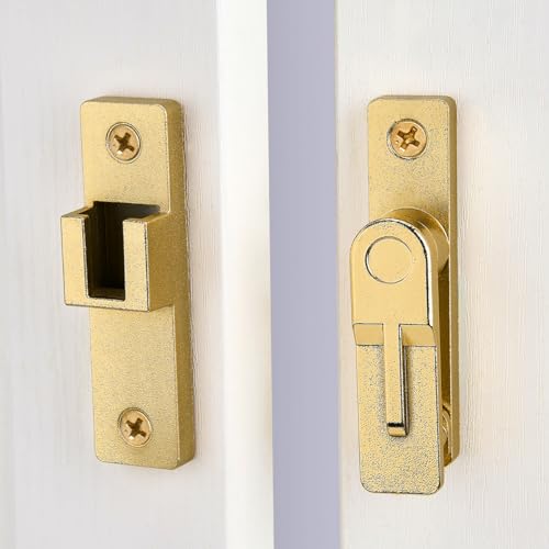Image of Gold Flip Barn Door Lock - 180 Degree Barn Door Lock Privacy Latch - Zinc Alloy Security Latches for Barn Doors, Windows, Garden Gates, Cabinets, and Sliding Doors