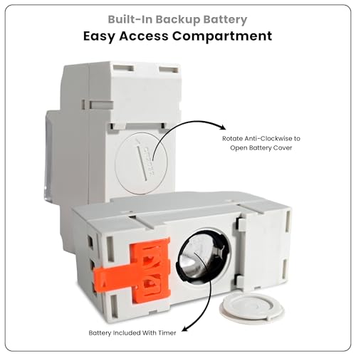 Image of Programmable Digital Timer Switch 30A | Daily & Weekly Time Relay Controller | DIN Rail Mount | LCD Display Automatic ON Off Timer | 30A / 240V AC Includes Battery Backup