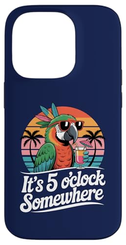It's 5 O'Clock Somewhere Parrot ���g�� �� �r�[�` �n���C�A�� �X�}�z�P�[�X iPhone 14 Pro �p