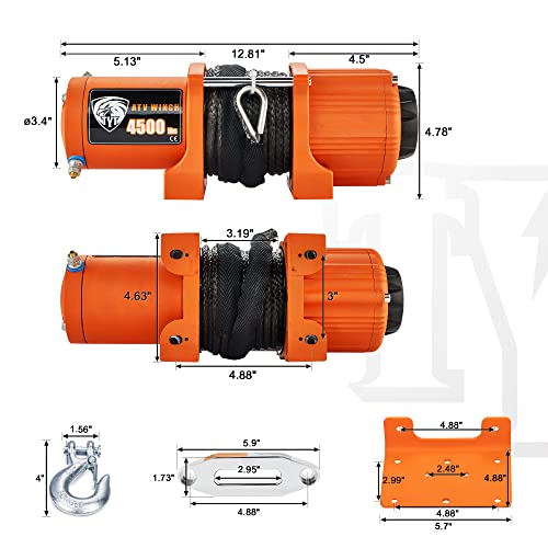 Tyt 12V 4500 Lbs Electric Winch Atv/Utv Off Road Winch Kits With Hawse Fairlead, Waterproof Synthetic Rope Winch With 2 Wireless Remotes And Mounting Bracket #TOP2