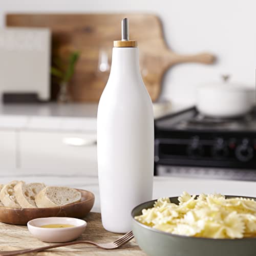 Grace Homewares Olive Oil Dispenser Bottle Stoneware Ceramic For Evoo Or Vinegar | Modern Design | Large Capacity 16.9 Ounce | Oil Container | White #TOP1