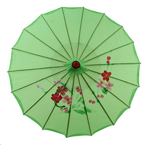 AAF Nommel Sonnenschirm Deko Schirm Kunstfaser wasserfest Bambus Holz Bali Ø 55cm (Grün)