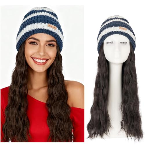 S-noilite Warm Knitted Beanie Hat with Hair Attached for Women,Thick