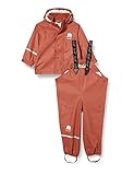 Celavi Girls Basic Rainwear Set-solid PU Rain Jacket, Redwood, 80
