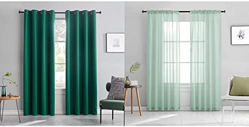 TOAVA DECO Green Blackout Grommet Curtains 84 Inches Long 2 Panels 52x84 and Mint Green Semi Sheer Curtains 84 Inches Long 2 Panels 52x84