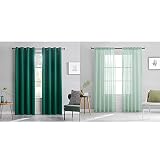 TOAVA DECO Green Blackout Grommet Curtains 84 Inches Long 2 Panels 52x84 and Mint Green Semi Sheer C