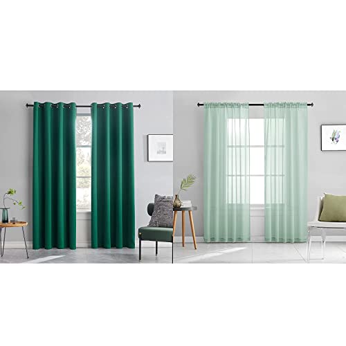 Toava Deco Green Blackout Grommet Curtains 84 Inches Long 2 Panels 52X84 And Mint Green Semi Sheer Curtains 84 Inches Long 2 Panels 52X84 #TOP3