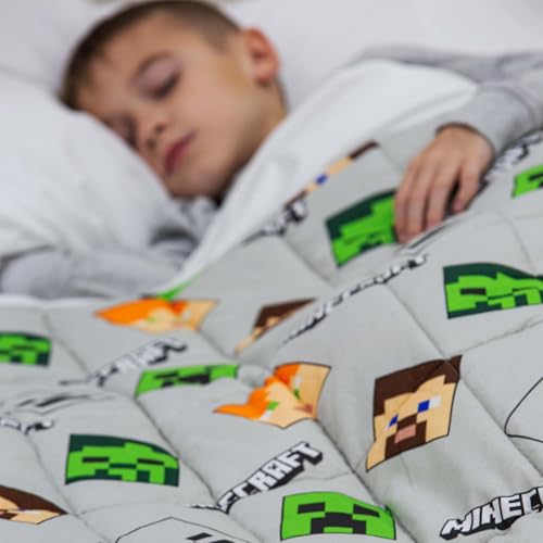 OHS Minecraft Blanket Weighted for Adults 3kg, Microfibre Reversible Calming Blanket Sleep Therapy Anxiety Relief Minecraft Gifts Heavy Blanket, Grey - 150 x 100cm