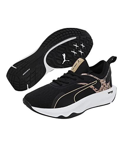 PUMA PUMA Women's Pwr Xx Nitro Safari Glam Gymnastics Shoe, Puma Black Puma Team Gold, 9 US