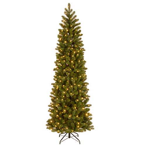 National Tree Company 7.5 ft Pre-Lit Downswept Douglas Fir Slim Artificial Christmas Tree, 350 LED Lights, 796 Tips, Foot Pedal, 10 Light Functions, Includes Stand, Green by National Tree Company - Used condition - US$116.63