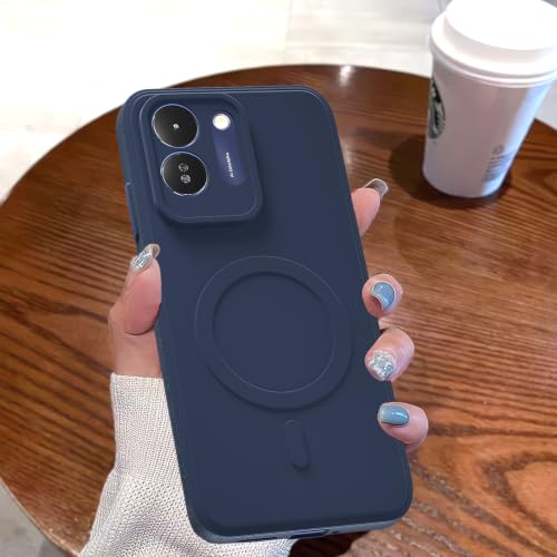 Image of Outlouders Back Cover for Poco M8x 5G | Soft Matte Silicone | Slim Fit | Magnetic-Safe Logo Design (Magnetic-Safe Not Compatible) | Shockproof | Camera Protection Bumper Case (Blue)