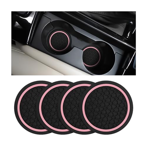 Image of Mandark 4PCS Car Cup Holder Coasters, 2.75 Inch Non-Slip Insert Water Bottle Holder Pads, Dustproof Automotive Interior Accessories Mat, Universal for Vehicles, Trucks, RVs and More（Black /Pink）