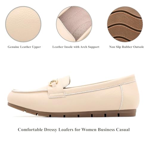 Image of Genuine Leather Loafers for Women Driving Moccasins Business Casual Work Shoes Comfortable & Lightweight Womens Dress Flats Slip On Shoes