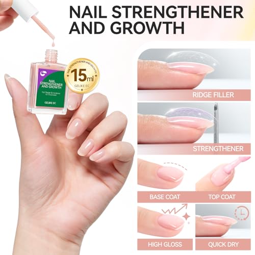 gelike ec nail strengthener for woman nude blush 15ml 6 in 1 natural nail hardener extra strong and growth - nail polish hardener for weak and damaged nails