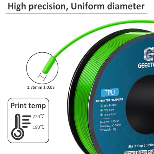 Image of Geeetech TPU Filament 1.75mm, 95A Flexible 3D Printer Filament with High Elasticity, 1KG (2.2lbs) Spool, Dimensional Accuracy ±0.03mm, Fits Most FDM Printers (Clear Green)