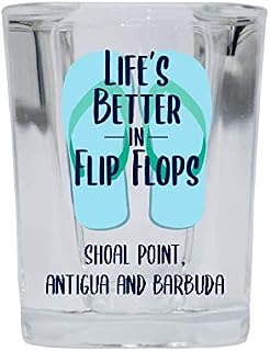 Shoal Point Antigua And Barbuda Souvenir 2 Ounce Square Shot Glass Flip Flop Design