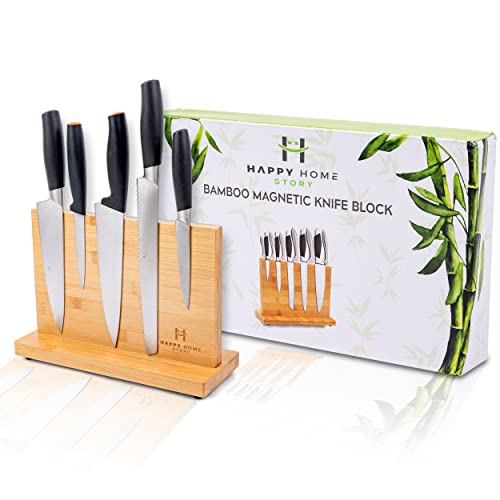 Magnetic Bamboo Knife Block 12", Double Sided Space Saving Freestanding Storage Holder For Knives, Handmade Universal Cutlery Organizer Stand With Magnets In A Bamboo Outer Layer, Without Knives #TOP14
