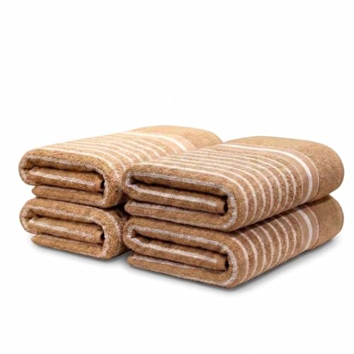 Image of Athom Living Premium Hand Towels- Cotton, 400 GSM, Ultra Soft, Quick Dry, Highly Absorbent | for Hand, Kitchen and Gym | 60 * 40 cm, Pack of 4 | Beige