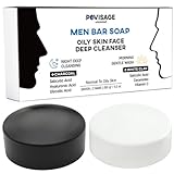 POVISAGE Salicylic Acid Men Face Bar Soap for Oily Skin – Day White Clay for Gentle Exfoliation & Night Charcoal for Deep Cleansing – 2 Bars